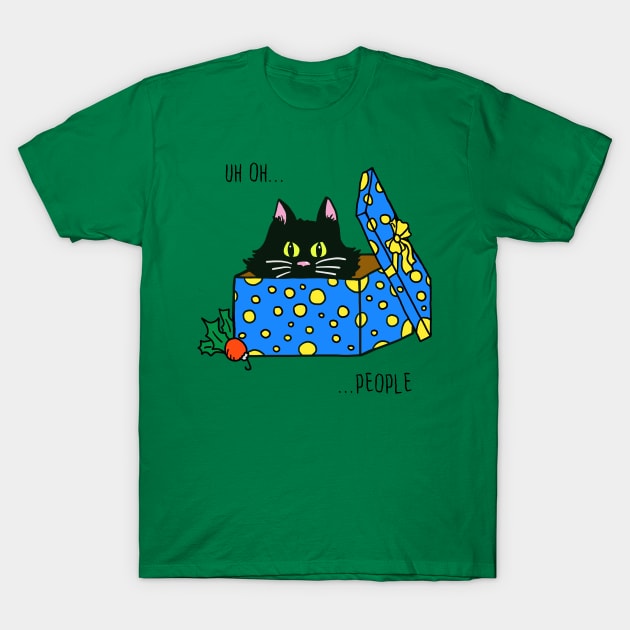 Scared Cat Hiding in a Present Box T-Shirt by SNK Kreatures